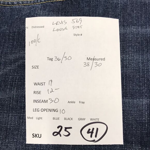 Y2K LEVIS 569 Jean Men 38x30(36/30 tag) Loose Straight Wide Leg Dark Wash Skater - Picture 15 of 15